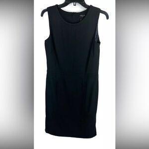 Cyrillus Women’s Dress 8 Black Pencil Lined Faux Pockets Stretch Wool Sleeveless
